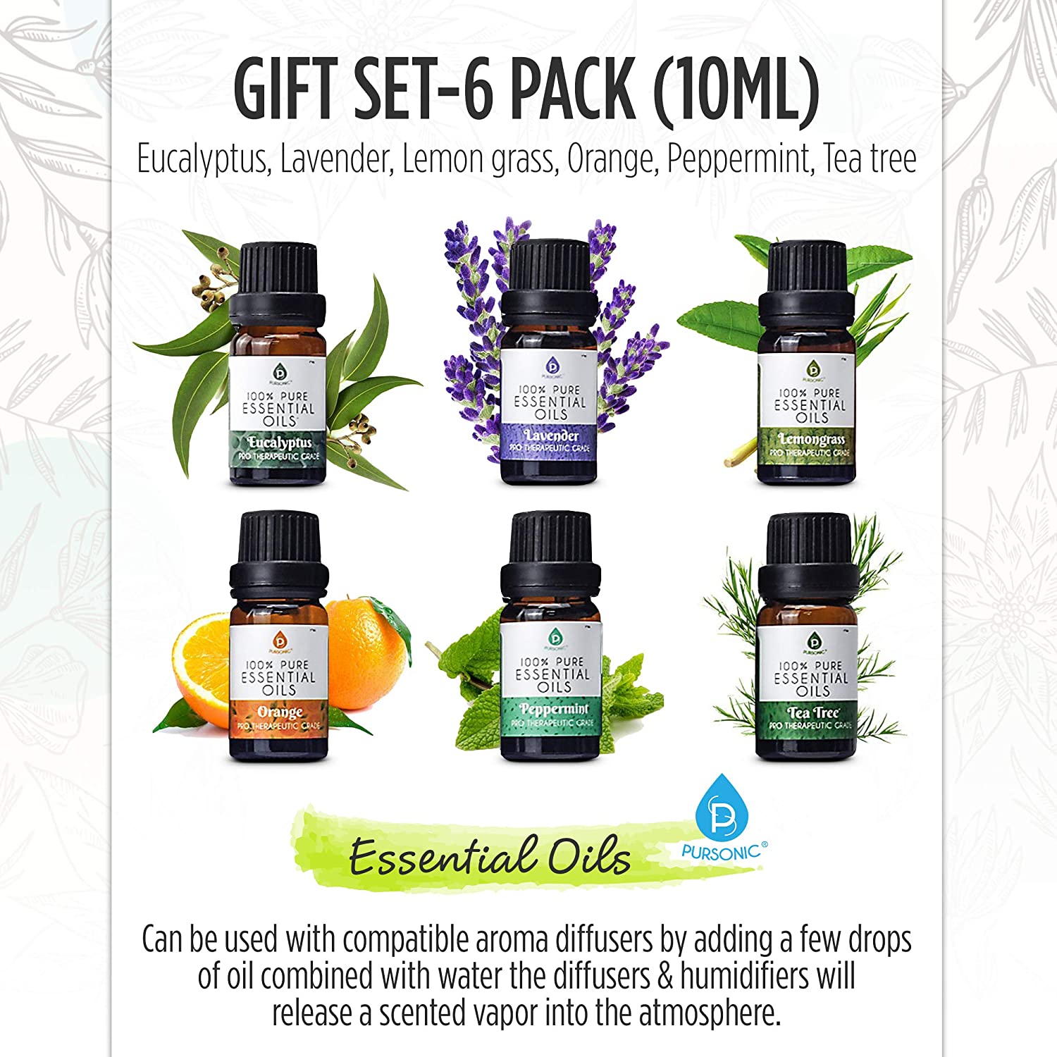 Pursonic Aromatherapy Diffuser, Essential Oils & 360° Wireless Speaker Set