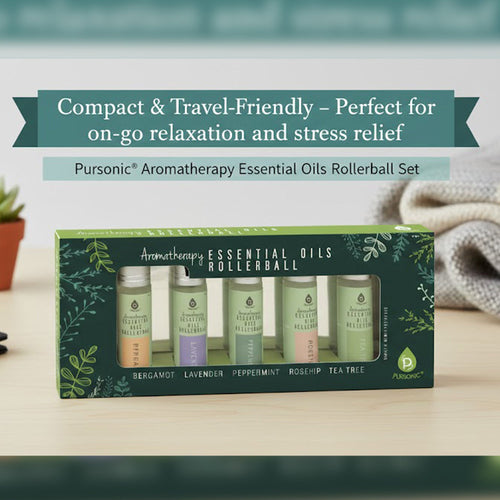 Pursonic aromatherapy essential oils rollerball set - compact and travel-friendly for on-go relaxation