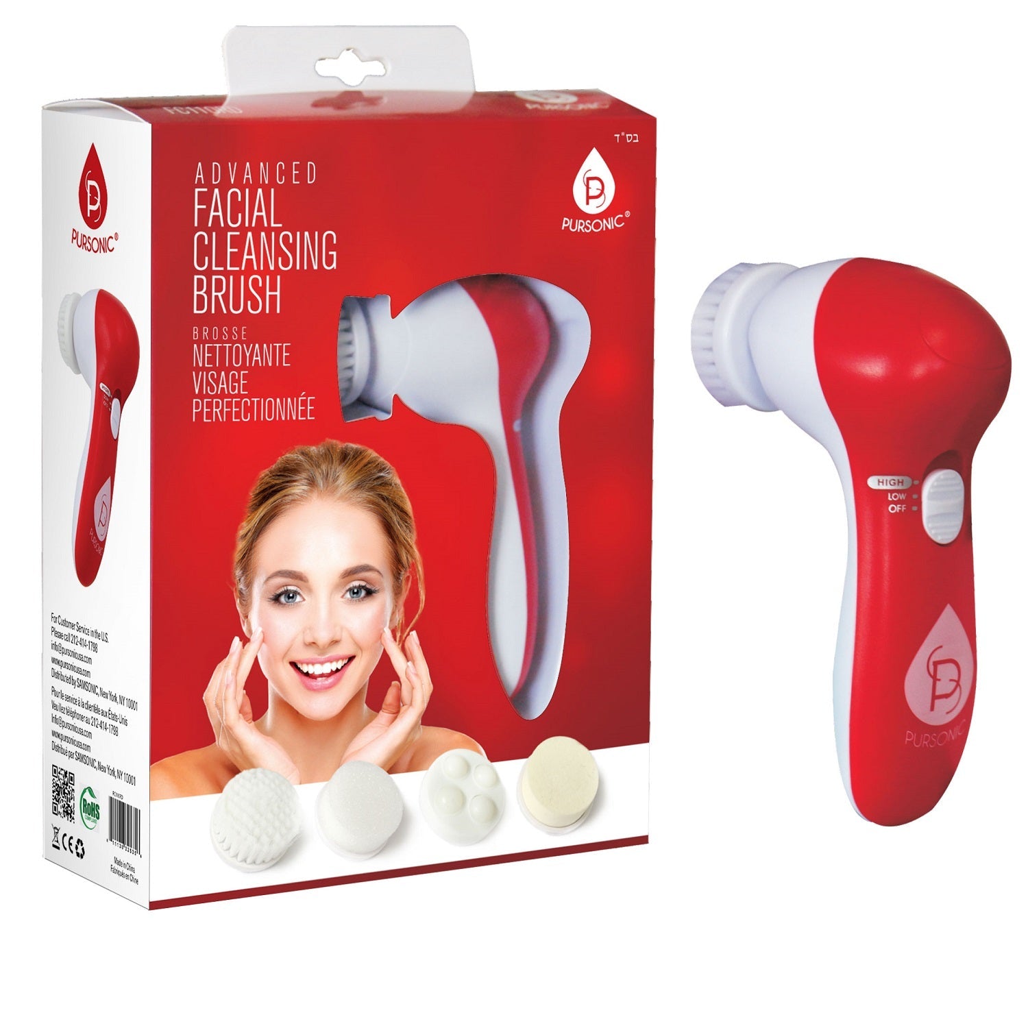 Pursonic 3-in-1 Red Light LED Scalp Brush & Facial Cleansing Set