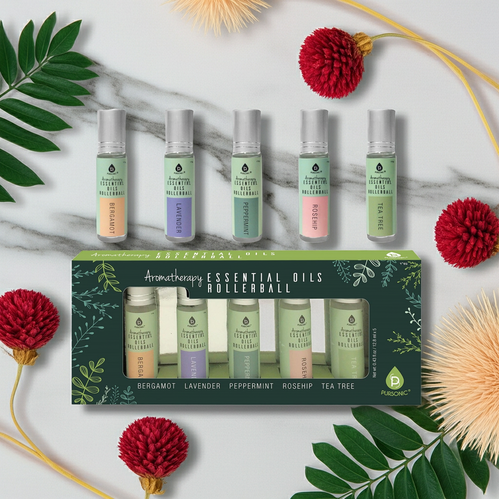 Aromatherapy Essential Oils Rollerballs (Bergamot, Lavender, Peppermint, Rosehip, Tea Tree)