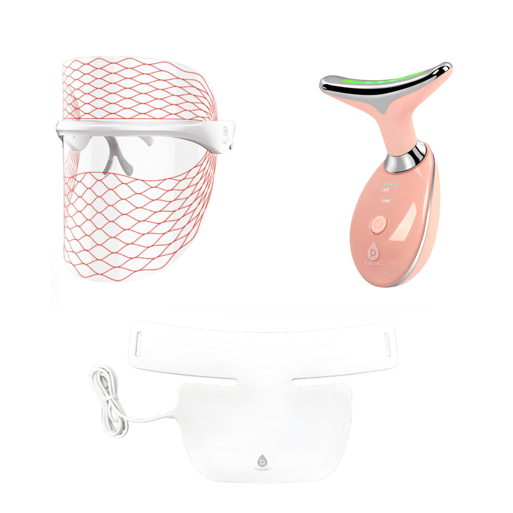Pursonic 7 In 1 LED Light Therapy Face Mask Sculpting Wand And Neckplate For Firming Clear Skin