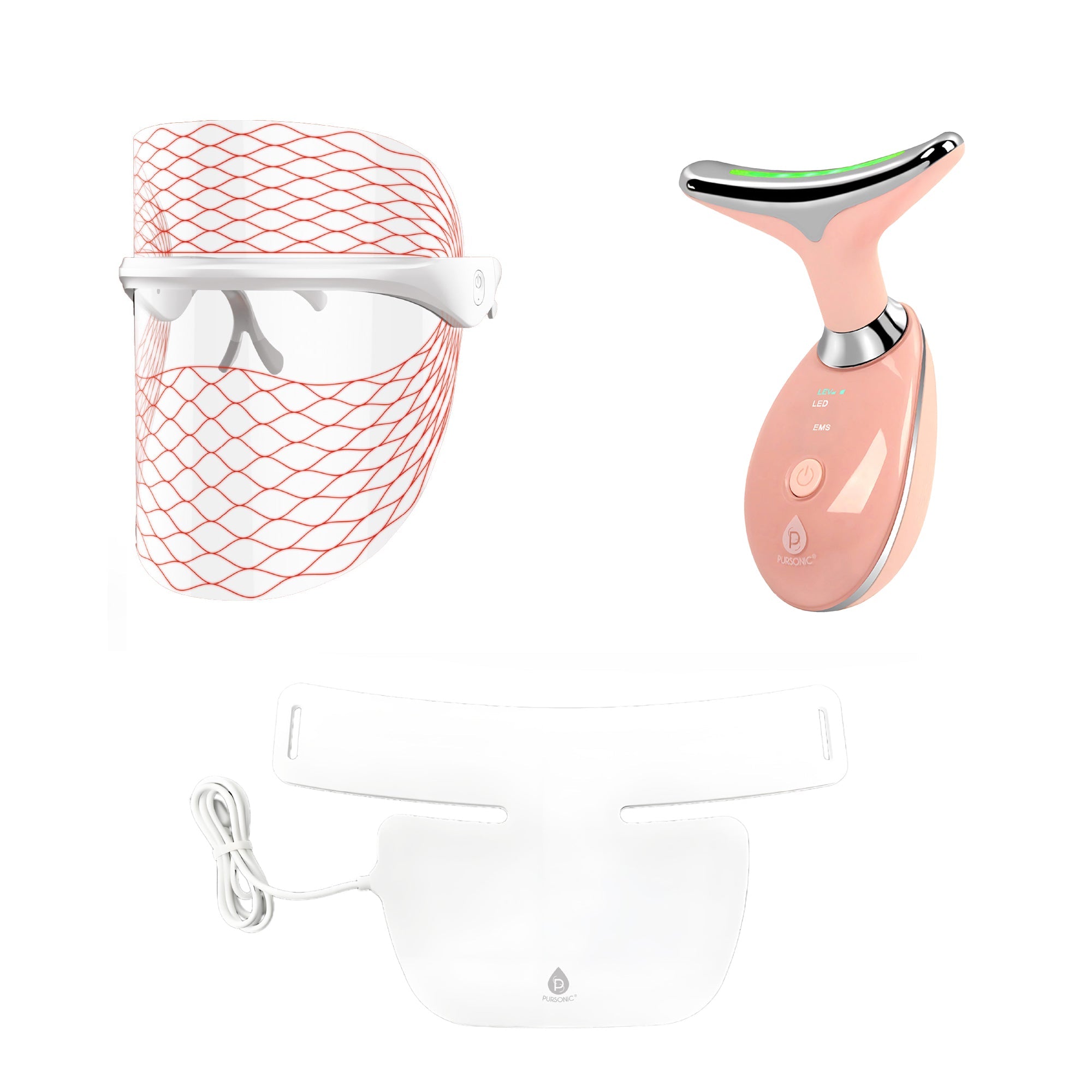 Pursonic 7 In 1 LED Light Therapy Face Mask Sculpting Wand And Neckplate For Firming Clear Skin