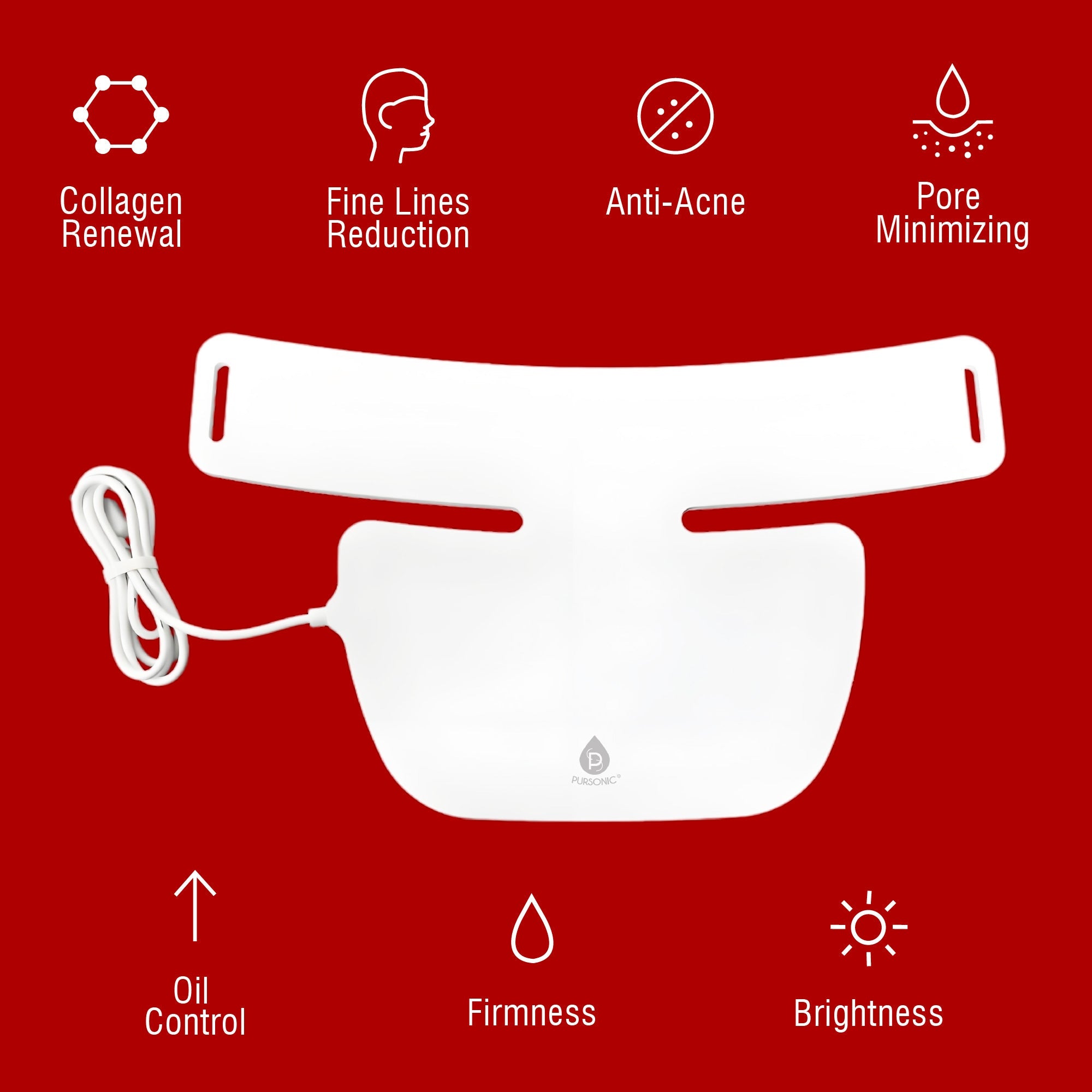 Pursonic 7 In 1 LED Light Therapy Face Mask Sculpting Wand And Neckplate For Firming Clear Skin