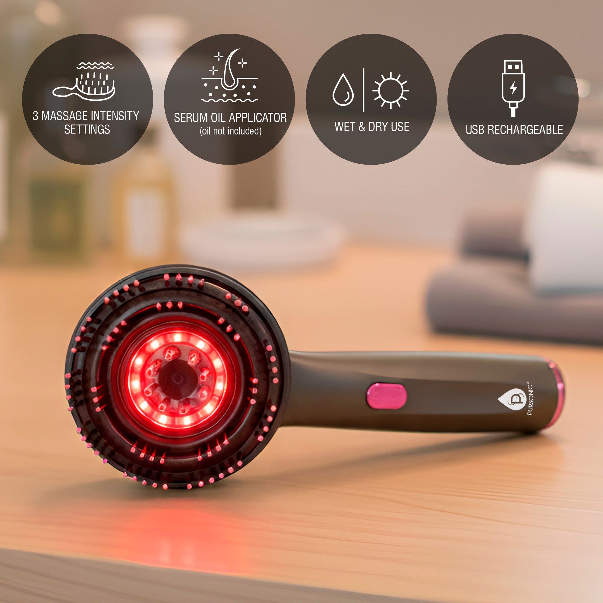 Pursonic 3-in-1 Red Light LED Scalp Brush & Facial Cleansing Set