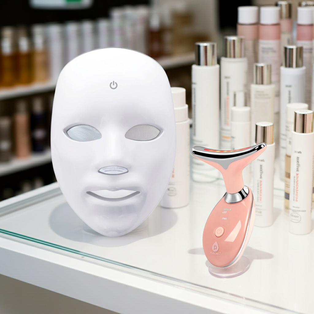 Professional LED Light Therapy Set - 7-Color Face Mask + Sculpting Wand for Anti-Aging, Acne & Skin Rejuvenation
